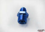 AN8 to M18 adapter for Bosch 044 fuel pump applications in Blue