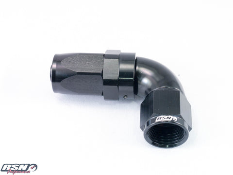 FULL FLOW AN 10 90 DEGREE SWIVEL FITTING FOR BRAIDED RUBBER HOSE IN BLACK