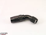 FULL FLOW AN 8 45 DEGREE SWIVEL FITTING FOR BRAIDED RUBBER HOSE IN BLACK