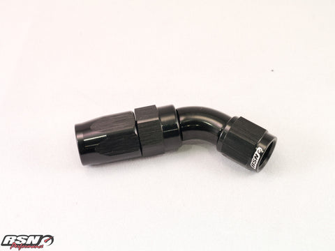 FULL FLOW AN 8 45 DEGREE SWIVEL FITTING FOR BRAIDED RUBBER HOSE IN BLACK