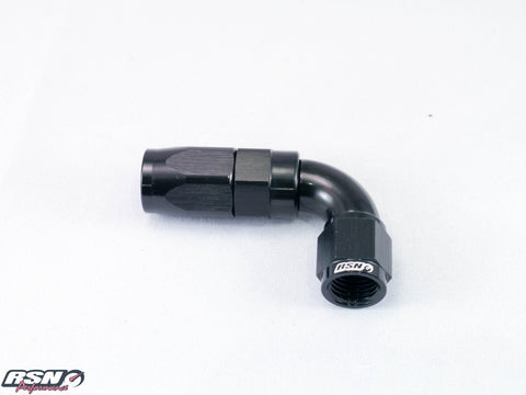 FULL FLOW AN 8 90 DEGREE SWIVEL FITTING FOR BRAIDED RUBBER HOSE IN BLACK