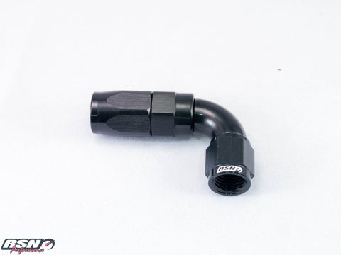 FULL FLOW AN 6 90 DEGREE SWIVEL FITTING FOR BRAIDED RUBBER HOSE IN BLACK