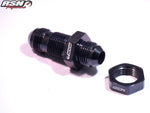 An 8 Bulk Head fitting and Nut in Black