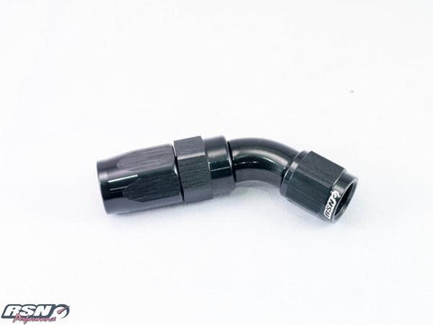 FULL FLOW AN 4 45 DEGREE SWIVEL FITTING FOR BRAIDED RUBBER HOSE IN BLACK